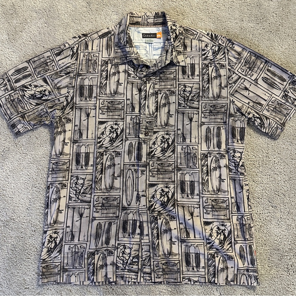 Quiksilver Men’s Short Sleeve Shirt – Gray Bamboo Cotton Blend, Size Large